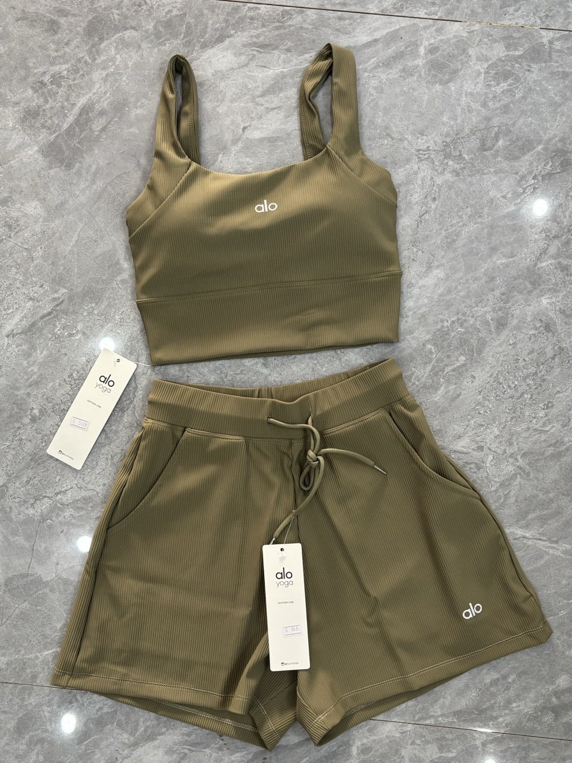 Al Yoga Bra High Elasticity Sleeveless Waffle Solid Color Tank Top Shorts Casual Set Yoga Fitness