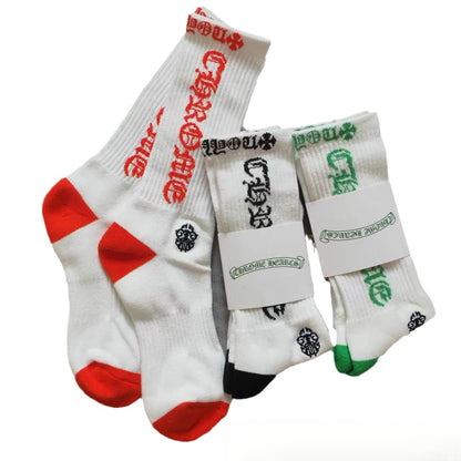 GM CHeart Socks CH Striped Letter Red Lip Embroidery Logo Towel Bottom Sports Trendy Socks