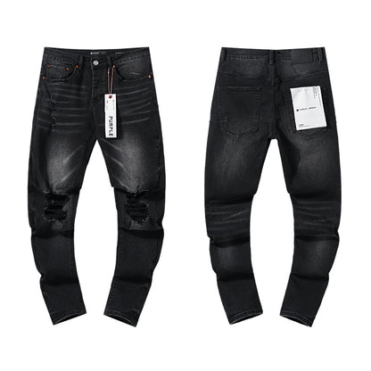 Jeans Washed and Distressed Retro Tattered Jeans Splash Ink Ruffle Handsome and Beautiful Style