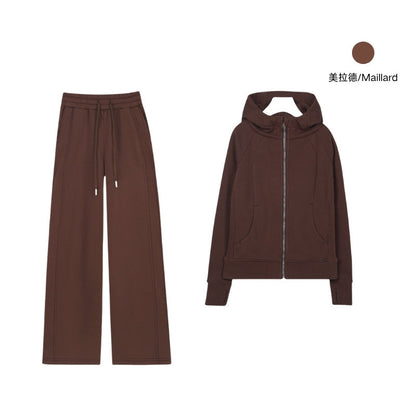 LULU Embroidered Hooded Zipper Cardigan Slim Fit Sweatshirt Set Fleece Lined Full Zipper Cardigan Jacket Gold Label