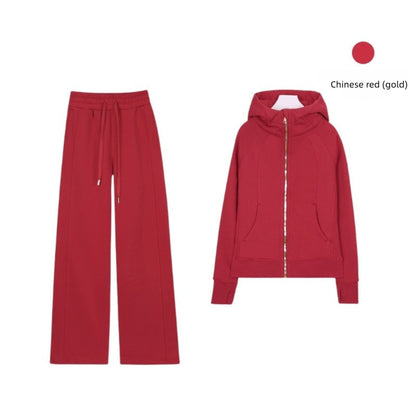 LULU Embroidered Hooded Zipper Cardigan Slim Fit Sweatshirt Set Fleece Lined Full Zipper Cardigan Jacket Gold Label