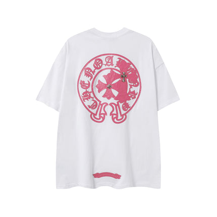 2025 New CHRM Heart Cross Sanskrit Patch Print Embroidery Loose Short Sleeve for Men and Women