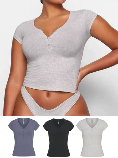 Skim Same Style Kardashian New Vintage Henley Shirt Button Baby Same Style New Vintage Summer Top