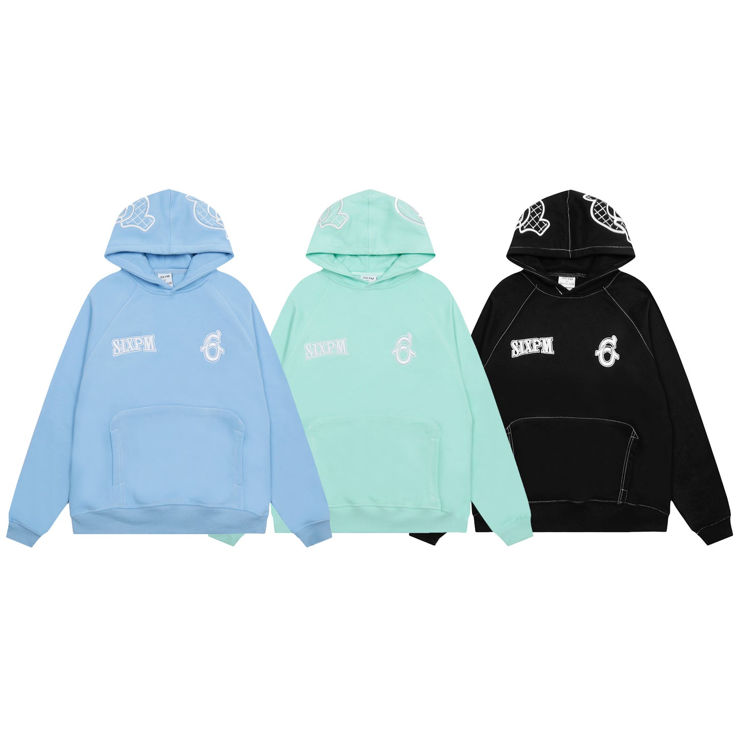 SIXPM American Retro Youth Trendy Outerwear Fashion Zipper Hoodie Fleece Set Pants Unisex Winter