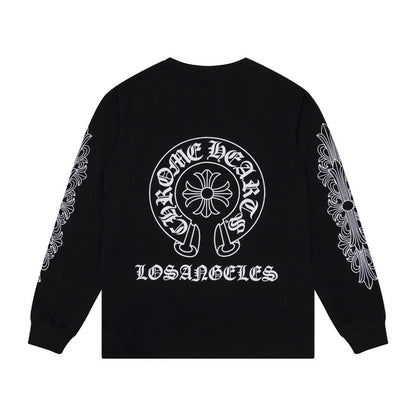 Ch Heart High-Quality Double Yarn Pure Cotton Unisex Printed Long Sleeve T-Shirt