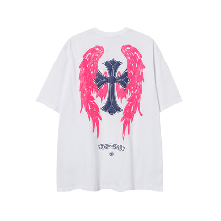 2025 New CHRM Heart Cross Sanskrit Patch Print Embroidery Loose Short Sleeve for Men and Women