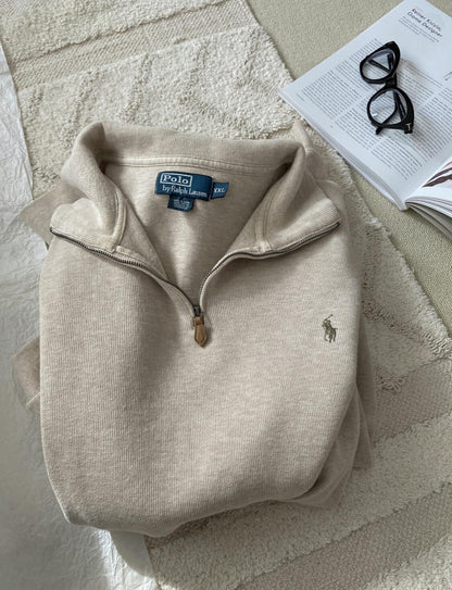 RL Ralph Pony Label Retro Couple Sweatshirt Women Long Sleeve Sweatshirt Men Polo Half Zipper Turn-down Collar Loose American Style