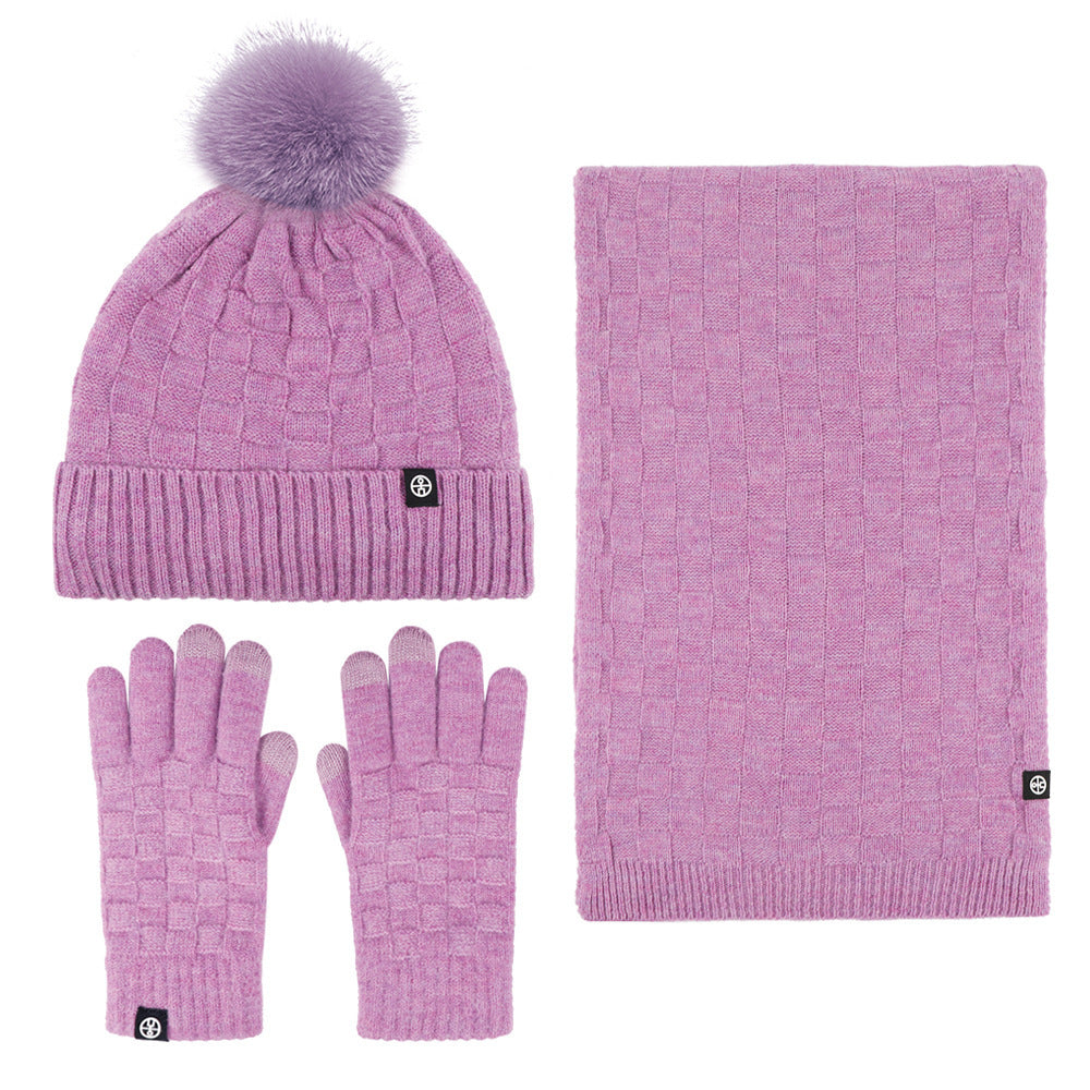 Winter Warm Woolen Hat Scarf Gloves Three-Piece Suit Windproof Adult Knitted Hat Three-Piece Set