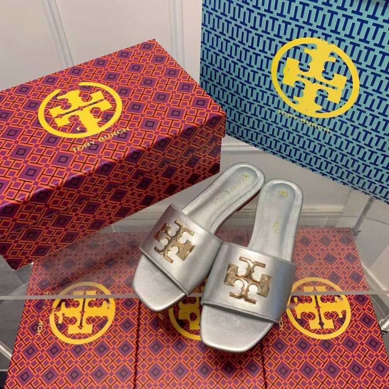 TB Wedge Sandals for Women Summer Outdoor New Fashion Square Toe Chunky Heel Casual One-Strap Slippers