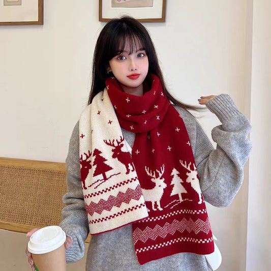 Christmas gift Christmas atmosphere Woolen all-match Autumn scarf Winter warm extension couple girl student cute skin scarf