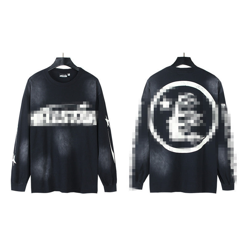 2025 Summer New American Fashion Brand Male and Female Couples Wear plus Size Loose Pullover Long Sleeve T-shirt Teenagers