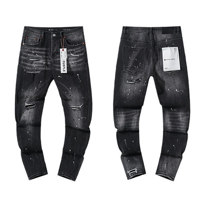 Jeans Washed and Distressed Retro Tattered Jeans Splash Ink Ruffle Handsome and Beautiful Style