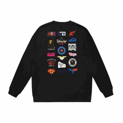 Terry Sweatshirt with Ape Man Letter Print, Unisex, Pure Cotton, Loose Fit, Thin, Crew Neck Pullover Top, Outerwear