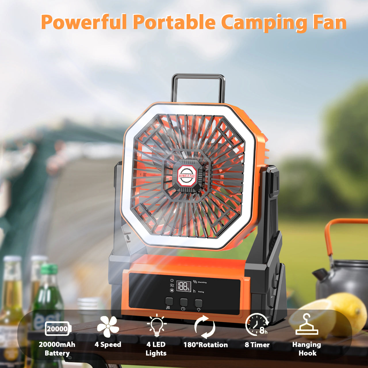 2025 model display screen charging fan lamp tent camping fan portable outdoor fan