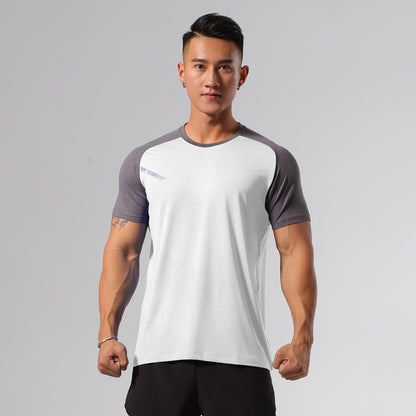 Unisex Breathable Lightweight Gym Short Sleeve Quick-Dry Top Fitness Sports Wear Ice Silk T-Shirt Stretch Short Sleeve