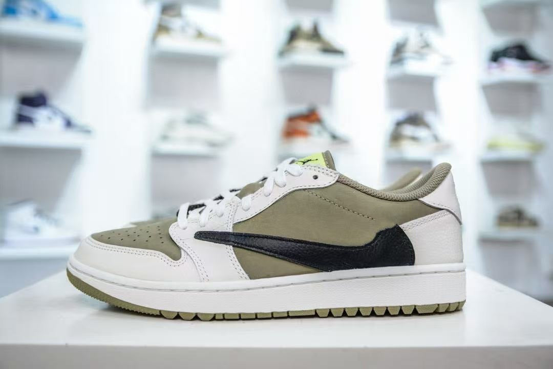 AJ1 Low-Top Basketball Shoes TS Collaboration Black Green Olive Couple Men Women Sports Sneakers
