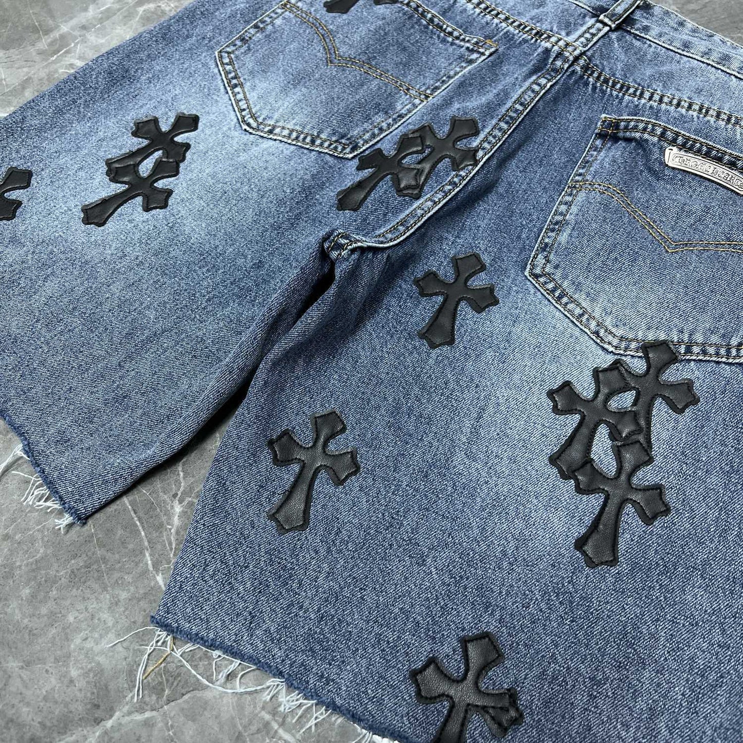24ss Ch Heavy Industry Cross Patch Denim Shorts Couple Shorts