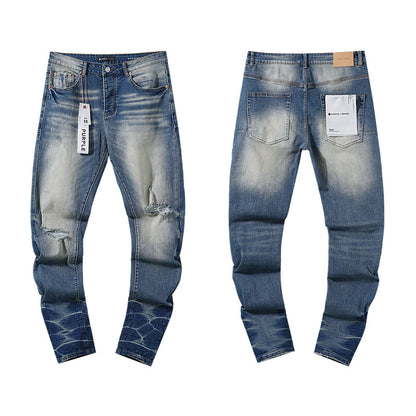 Jeans Washed and Distressed Retro Tattered Jeans Splash Ink Ruffle Handsome and Beautiful Style