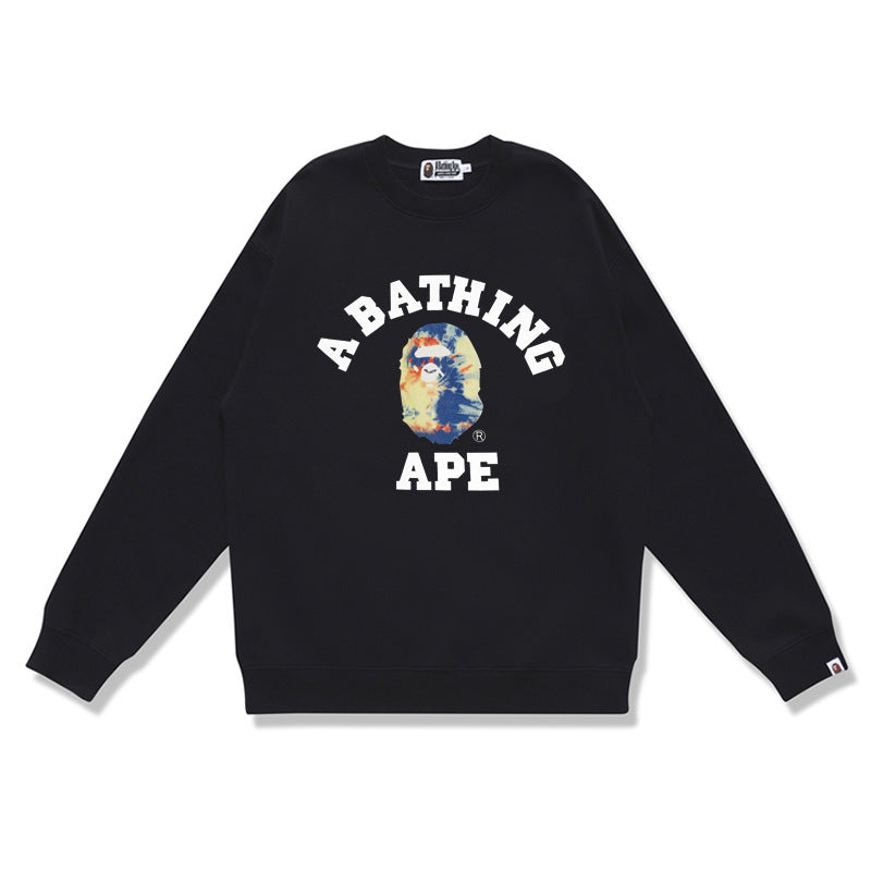 GMabcd Terry Sweatshirt for Men, Autumn and Winter Long Sleeve Letter Print Loose Round Neck Pullover Casual Top Trendy
