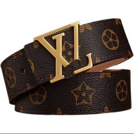 New Men's Belt Smooth Buckle Waist Belt Letter Youth Plaid Pattern Belt Korean Style Trendy Casual Versatile