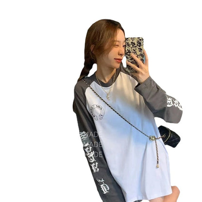 Ch Hearts 23ss Trendy Brand Unisex Pure Cotton Large Horse Hoof Color Block Raglan Long Sleeve T-Shirt