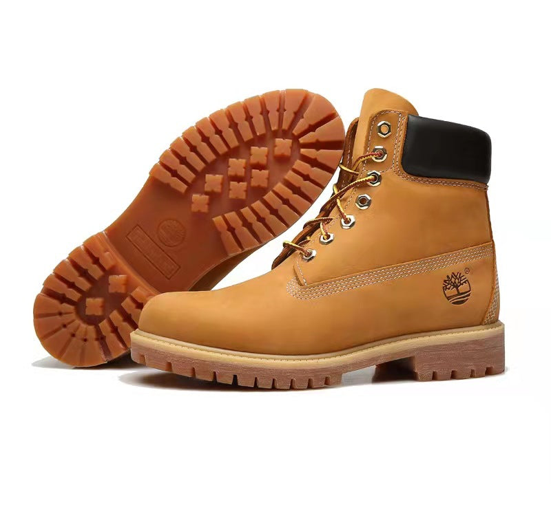 GMABCD Classic Yellow Boots Thick-Soled Martin Boots Men's Couple First Layer Cowhide Outdoor High-Top Boots