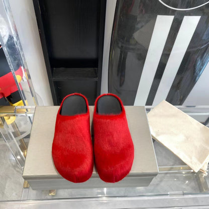2024 New Couple Candy Color Internet Celebrity Same Style Fashion Closed-Toe Fur Slippers Women Flat Casual Horse Hair Half Slippers Men Shoes