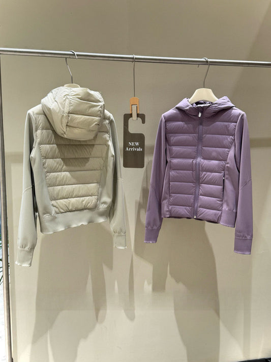 Lulu Same Style Lightweight Patchwork Down Jacket DownAndAround Hooded Slim Fit Sports Jacket Coat