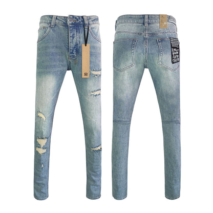 Men's KSB Jeans Straight Leg Ripped Stretch American High Street Casual Men's Jeans