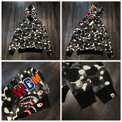 Fashion Brand Shark Camouflage Zipper Sweater Men and Women Couple Loose Cotton Fleece-lined Hooded Cardigan Coat Men