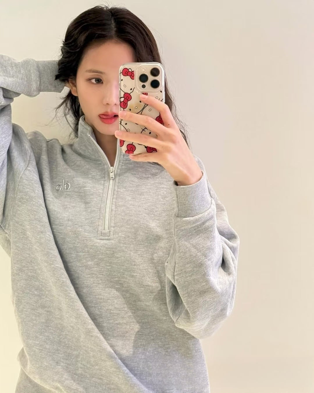 A-L-O Half-Zip Sweatshirt for Women, Autumn and Winter Loose Stand Collar Slimming Jacket, Casual Sports Top