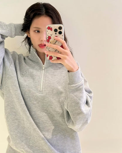 A-L-O Half-Zip Sweatshirt for Women, Autumn and Winter Loose Stand Collar Slimming Jacket, Casual Sports Top