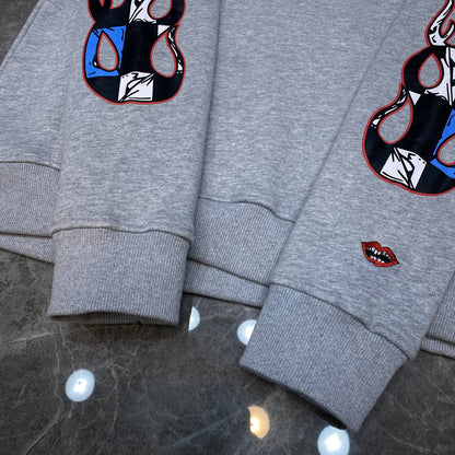 21SS Correct Version Crow Matty Graffiti Flame Cross Flower Arm Hooded Sweatshirt Couple Style