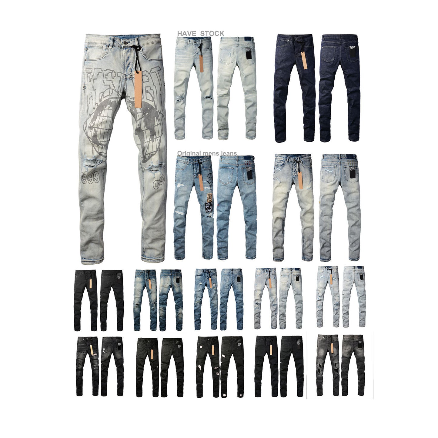 Men's KSB Jeans Straight Leg Ripped Stretch American High Street Casual Men's Jeans