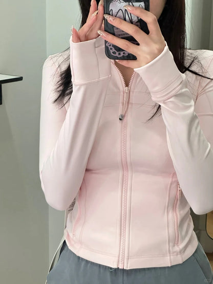 Lulu Short Define Same Style Yoga Jacket Spring Summer Stand Collar Women's Jacket Stretch Slim Fit Sports Fitness Long Sleeve Top