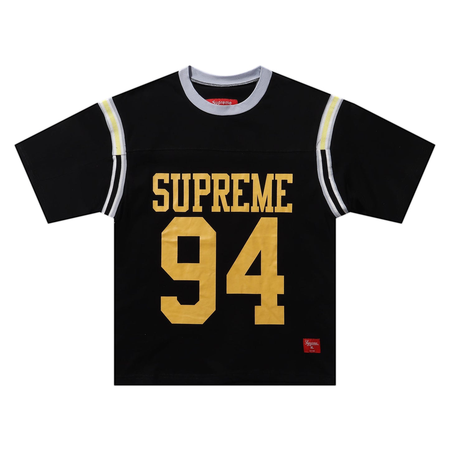 ss25supreme Crew Neck Short Sleeve American Style Trendy Classic Football Shirt Patchwork Ribbed High Street Top T-Shirt Unisex