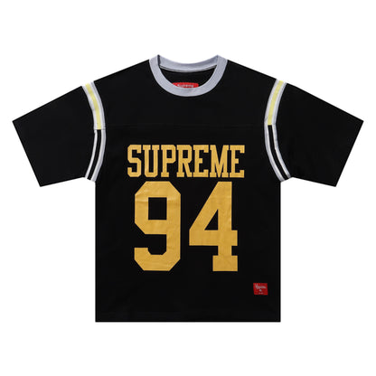 ss25supreme Crew Neck Short Sleeve American Style Trendy Classic Football Shirt Patchwork Ribbed High Street Top T-Shirt Unisex