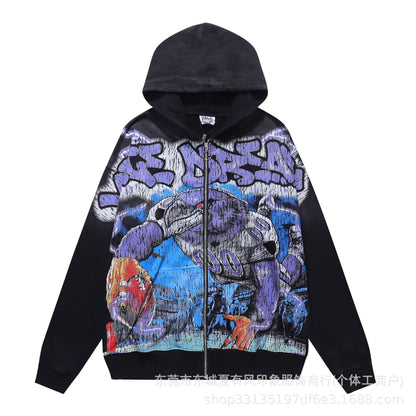 1996 Embroidered Logo Letter Zip-Up Loose-Fit Unisex Hooded Sweatshirt (Part 2)
