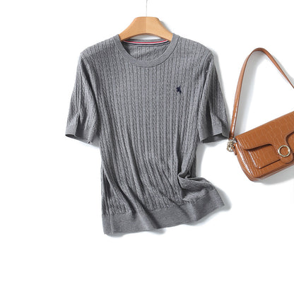 Miu Series Spring and Summer round Neck Embroidered Ruff Pony Fashion Simple Knitwear Female Tn2258 Fashion All-Matching