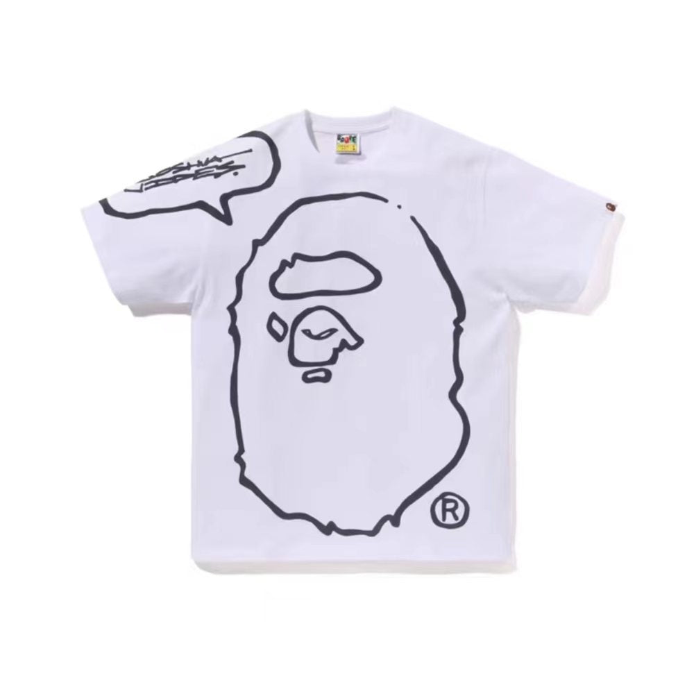 Streetwear Brand Short Sleeve Men's Line Print Graffiti Street Hip Hop Loose Simple Pure Cotton T-Shirt Half Sleeve Shirt