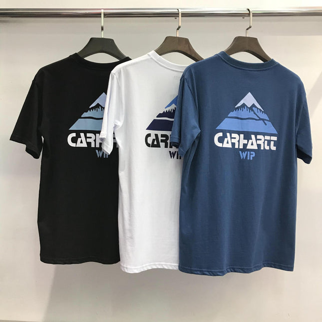 2025 Spring and Summer New Khaki Snow Mountain Printing Crew Neck Casual T-shirt European and American Fashion Men and Women Couple Handsome Short Sleeve