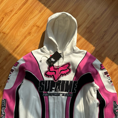 Sup x Fox Collab Fleece-Lined Zip-Up Hooded Sweatshirt Jacket Unisex