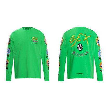 Ch Heart High-Quality Double Yarn Pure Cotton Unisex Printed Long Sleeve T-Shirt