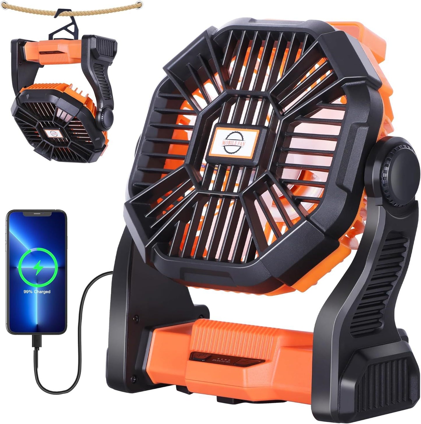 Camping Fan Light Portable USB Rechargeable Camping Fan Outdoor Travel Fishing Lighting Tent Fan