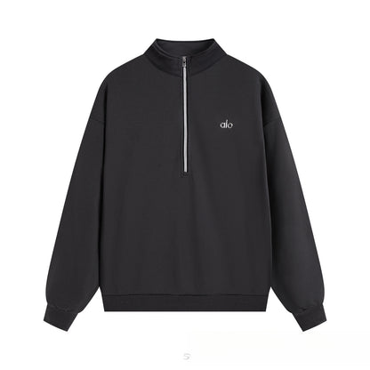 A-L-O Half-Zip Sweatshirt for Women, Autumn and Winter Loose Stand Collar Slimming Jacket, Casual Sports Top