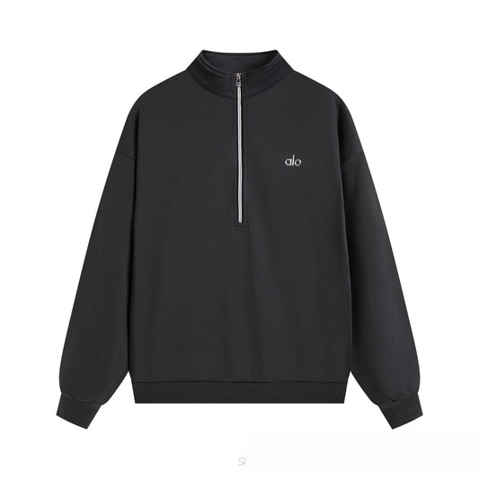 A-L-O Half-Zip Sweatshirt for Women, Autumn and Winter Loose Stand Collar Slimming Jacket, Casual Sports Top