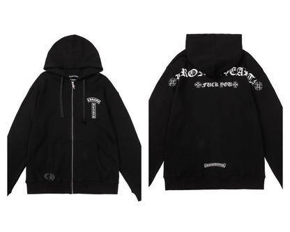 CH Autumn Winter New Cross Scroll Simple Classic Hooded Sweatshirt Zipper Pure Cotton Jacket