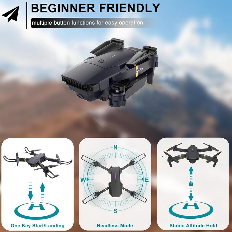 Foldable Drone with Camera for Adults/Kids  Foldable RC Quadcopter Drone with 1080P HD Camera WiFi FPV Live Video, Altitude Hold, One Key Take Off/Landing, 3D Flip, APP Control, beginner, Black