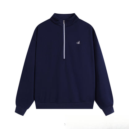 A-L-O Half-Zip Sweatshirt for Women, Autumn and Winter Loose Stand Collar Slimming Jacket, Casual Sports Top