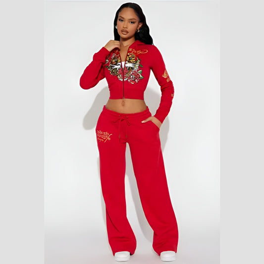 2025 European and American Women's Clothing Spring and Autumn Fashion Outdoor Casual Street Positioning Printing Sweatshirt and Sweatpants Suit